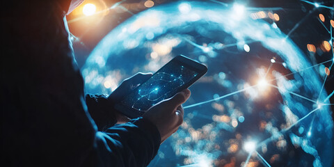 Smartphone Connecting to Global Digital Network