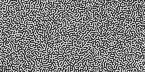 Turing reaction diffusion monochrome seamless pattern with chaotic motion .Linear design with biological shapes. Organic lines in memphis. abstract turing organic wallpaper background .	