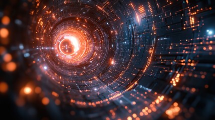 An abstract technology background featuring simulated geometrical elements, illustrating digital interface concepts.