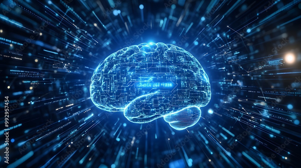Poster a digital brain representation with circuitry and data flow