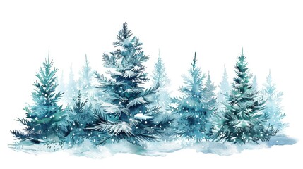 Pine Tree Drawing. Abstract Watercolor Winter Landscape with Conifer Trees