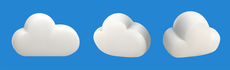 White clouds, set of volumetric 3d vector illustration or icon isolated