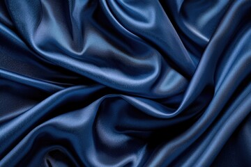 Obraz premium Silk Cloth. Dark Blue Fabric Background from Above. Smooth Elegant Satin Texture with Copy Space
