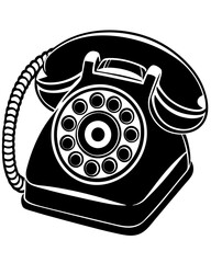 A black and white image of a phone that has a picture of a phone on it ,Vintage phone , Old telephone 40-50's. Black and white vector illustration 