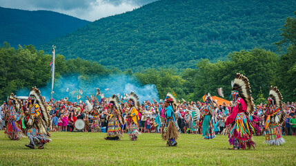 Vibrant Native American Powwow: Dancers, Drummers, and Cultural Celebration
