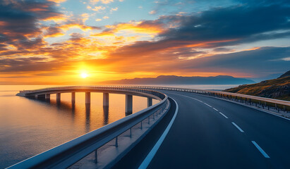 Sunset Over Coastal Highway Bridge