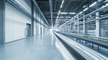 Obraz premium A modern industrial space with sleek lines and bright lighting, designed for efficiency.