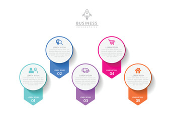 Vector infographic business presentation template with circular interconnection with 5 options.