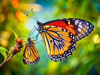 Fototapeta premium The image of a butterfly holding a fallen peer symbolizes life, death, and the natural cycle, reflecting transformation