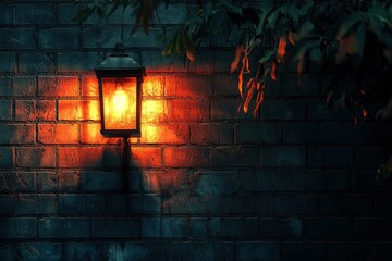 Fototapeta premium A Single Light Illuminating a Brick Wall