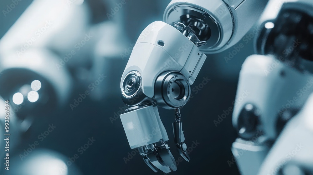 Poster a close-up of a robotic arm showcasing advanced technology and engineering design.