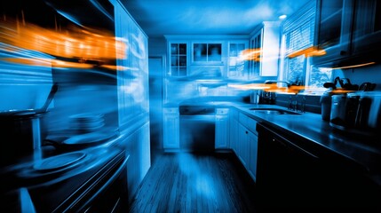 Mysterious kitchen with poltergeist activity and flying dishes during a chaotic haunting