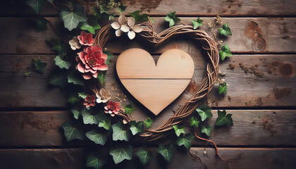 love symbol on old wooden wall with place for your text