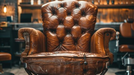 Barber Chair: A comfortable leather chair with customizable height and reclining features, ensuring a relaxing experience for clients in the barber shop.
