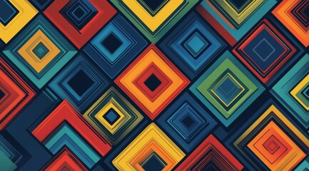 Colorful geometric patterns featuring layered squares in vibrant hues