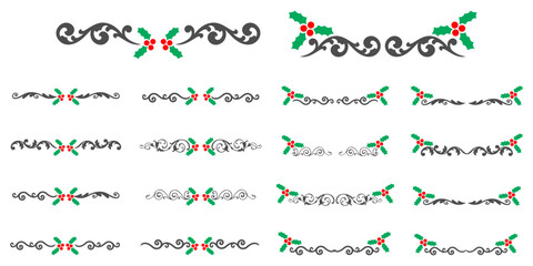 Decorative vintage mistletoe with berries frames vintage and scroll elements. Classic Victorian swirls, swashes, dividers, . goof for a catering company, a craft fair, and a Christmas decoration
