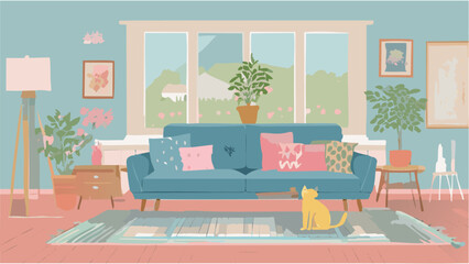 Living room with cat