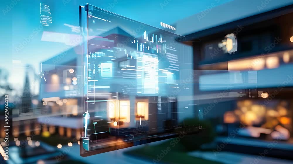 Aufkleber futuristic smart home interface with digital holographic display, high-tech residential automation a