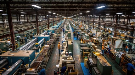 A Vibrant Factory Floor Showcasing Advanced Production Lines and Erasing Boundaries Within a Collaborative Manufacturing Space