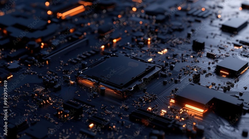 Aufkleber a close-up view of a circuit board with glowing components, highlighting technology and design.