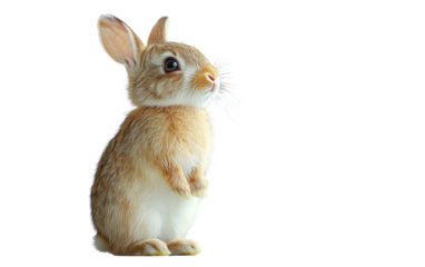 A cute rabbit standing upright, showcasing its soft fur and expressive eyes, perfect for nature and animal-themed projects.