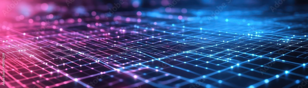 Aufkleber Quantum computing network, futuristic digital grid, 3D illustration