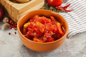 Homemade Lecho with tomato and paprika