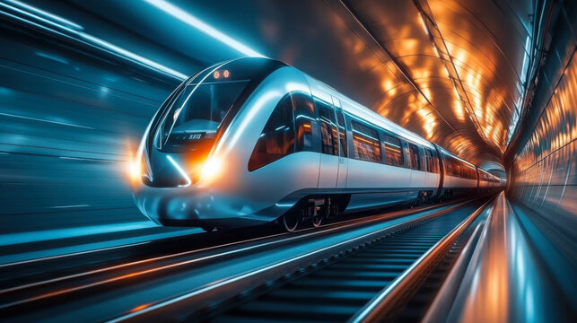 futuristic train traveling through a modern tunne