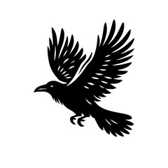 Vector logo of a flying raven. black and white illustration of a crow isolated on white background. can be used as a tattoo, emblem, logo.