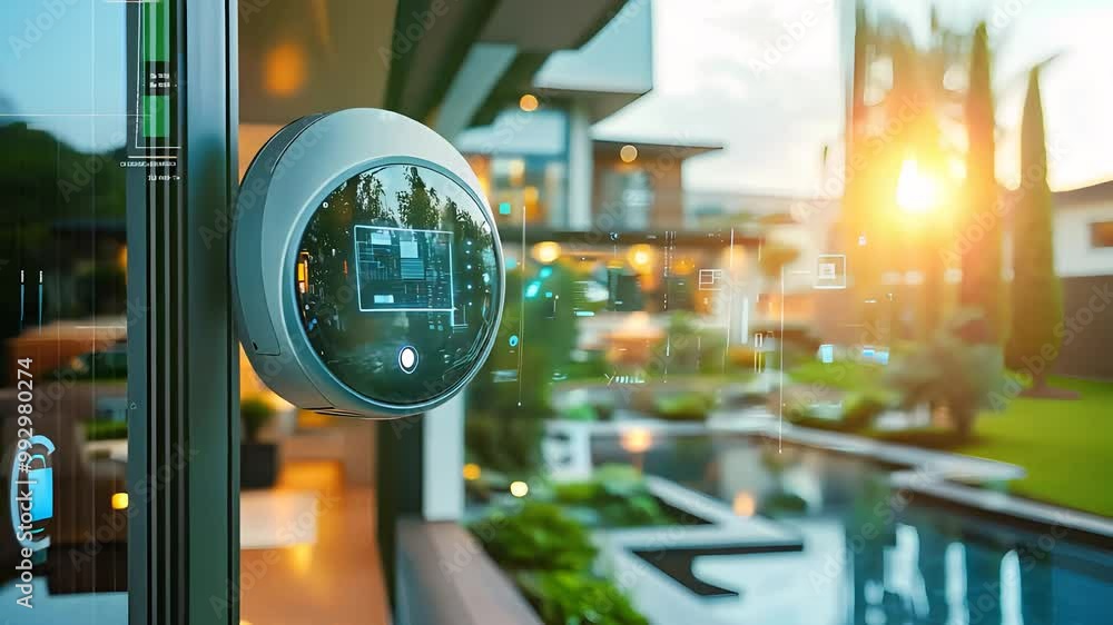 Aufkleber modern smart home with digital security system and luxurious architecture, automated technology in r