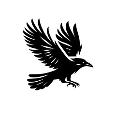 Vector logo of a flying raven. black and white illustration of a crow isolated on white background. can be used as a tattoo, emblem, logo.