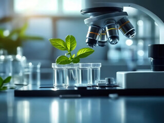 a Modern Laboratory Research Scientist Conducts Experiments by Synthesising Compounds with use of Dropper and Plant in a Test Tube