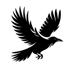 Vector logo of a flying raven. black and white illustration of a crow isolated on white background. can be used as a tattoo, emblem, logo.