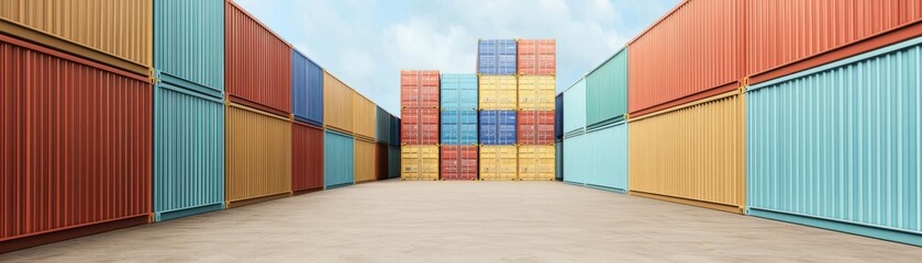 Fototapeta premium Colorful shipping containers in an industrial setting.