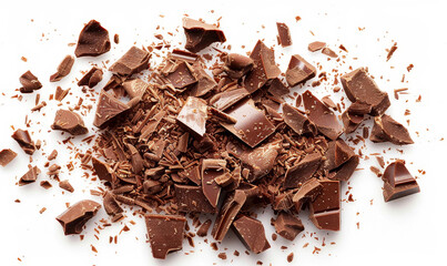Fototapeta premium Scattered Chocolate Paradise: Irresistible Milky Shards, Cravings Unleashed - Indulgence Amidst Cocoa Bliss