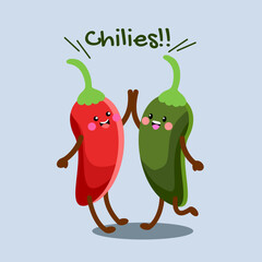 Happy Funny Chili Peppers Vegetable Characters
