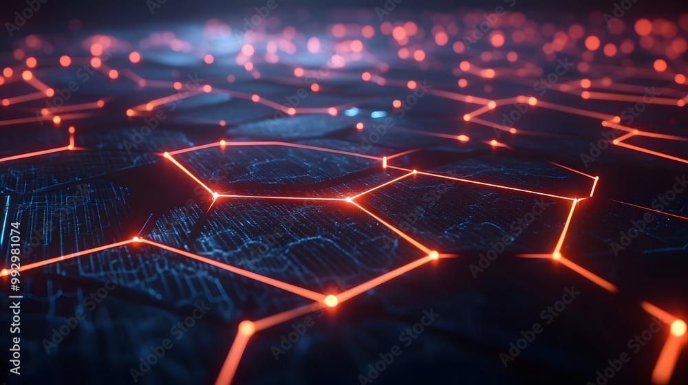 Aufkleber abstract digital network with glowing orange lines and nodes