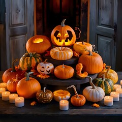 Obraz premium Autumnal Abundance: A Cozy Pumpkin Display 
