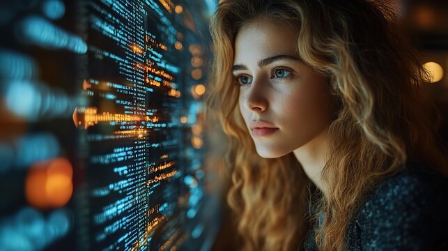 E-learning technology utilizes AI for personalized learning, offering remote courses and webinars for skill development on virtual screens.