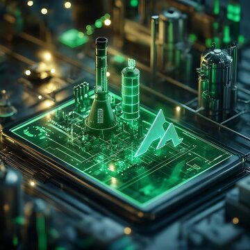 Industrial Automation 3D Illustration - Digital Factory Control on a Futuristic Interface