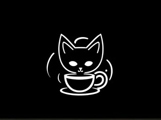 Fototapeta premium A cat sipping coffee against a sleek black background, showcasing a moment of feline curiosity and relaxation.