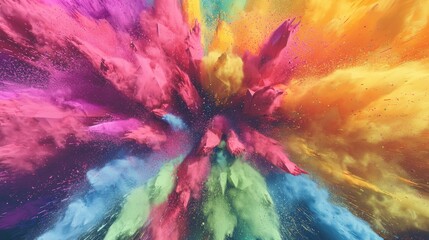 A vibrant explosion of colorful powders creating a stunning abstract visual effect, highlighting energetic hues.