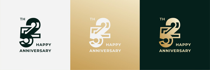 Logo 52th, 52 years anniversary, Creative design template for celebration, greeting, birthday and invitation. Editable file