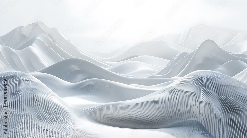 Poster a white futuristic landscape featuring abstract geometric patterns with a subtle metallic texture an