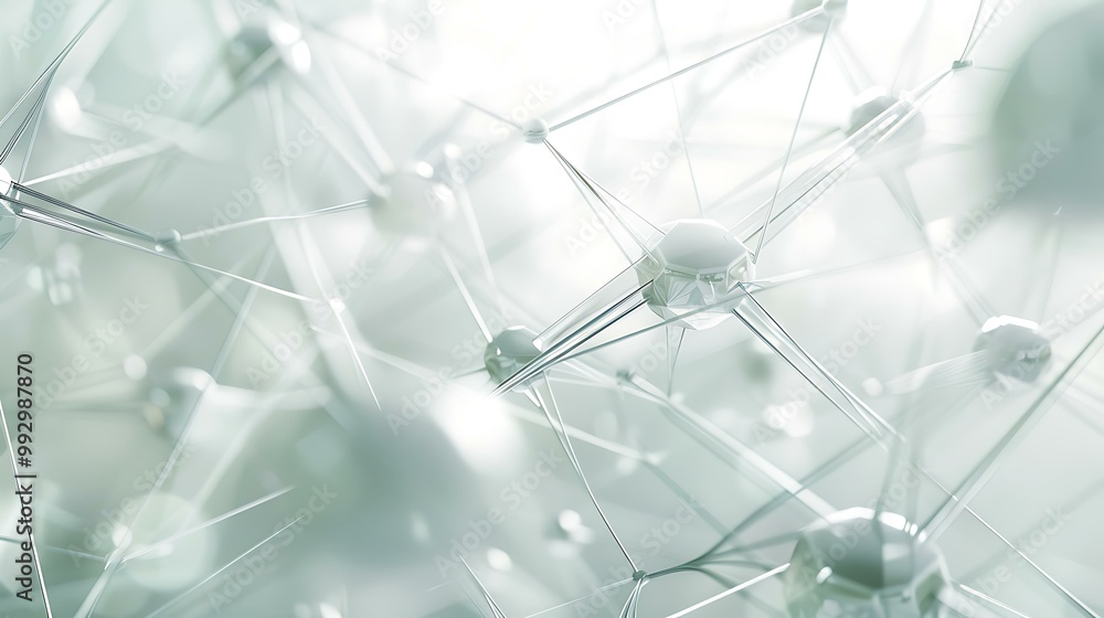 Poster abstract white futuristic background with interconnected 3d shapes and light reflections to suggest 