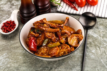 Asian cuisine pork in oyster sauce