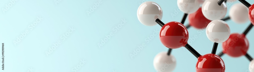 Aufkleber molecular structure with red and white spheres on a soft blue background, representing science and c
