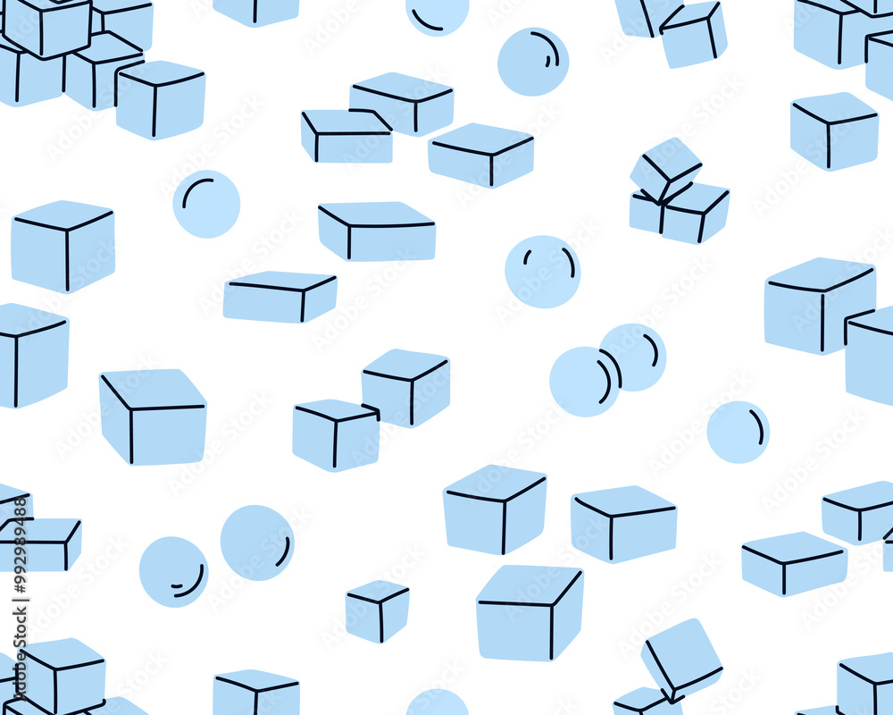 Poster ice cubes, seamless pattern. endless icy background, texture with frozen water blocks. repeating fre