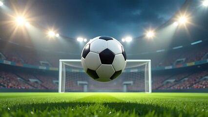 Naklejka premium A soccer ball flies into the goal