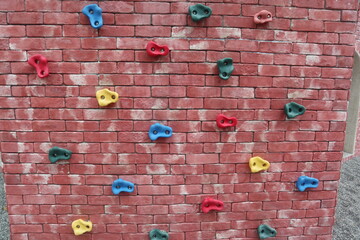 the colorful icons of climbing facilities with green artificial turf for children in school design...